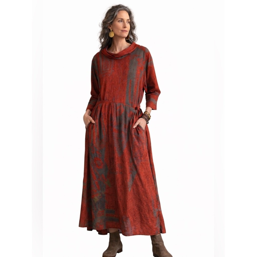 Vintage Silk Lagenlook Dress Oversized Pockets USA Made Large